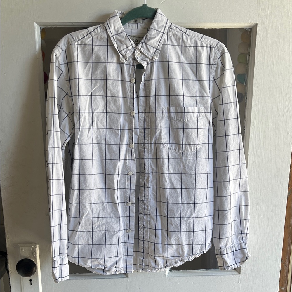 J. Crew White and Black Grid Men's Shirt